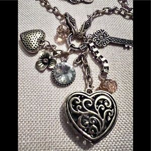 A&A Gold Tone Rolo Chain Charm Necklace 7 Charms 30” 3” Extender